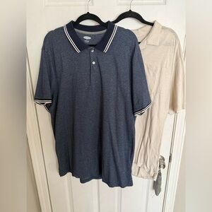 Two Old Navy polo shirts. Blue and White. Gently worn. Pocket polo. Tall polo.